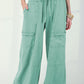 Mineral Wash Exposed Seam Drawstring High Waist Wide Leg Cargo Pants