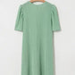 Corded Knit Crew Neck Puff Sleeve Shift Mini Dress