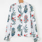 Floral Print Frilled Collar V Neck Button Down Long Sleeve Shirt