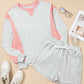 Color Block Raw Hem Pullover and Casual Shorts Set