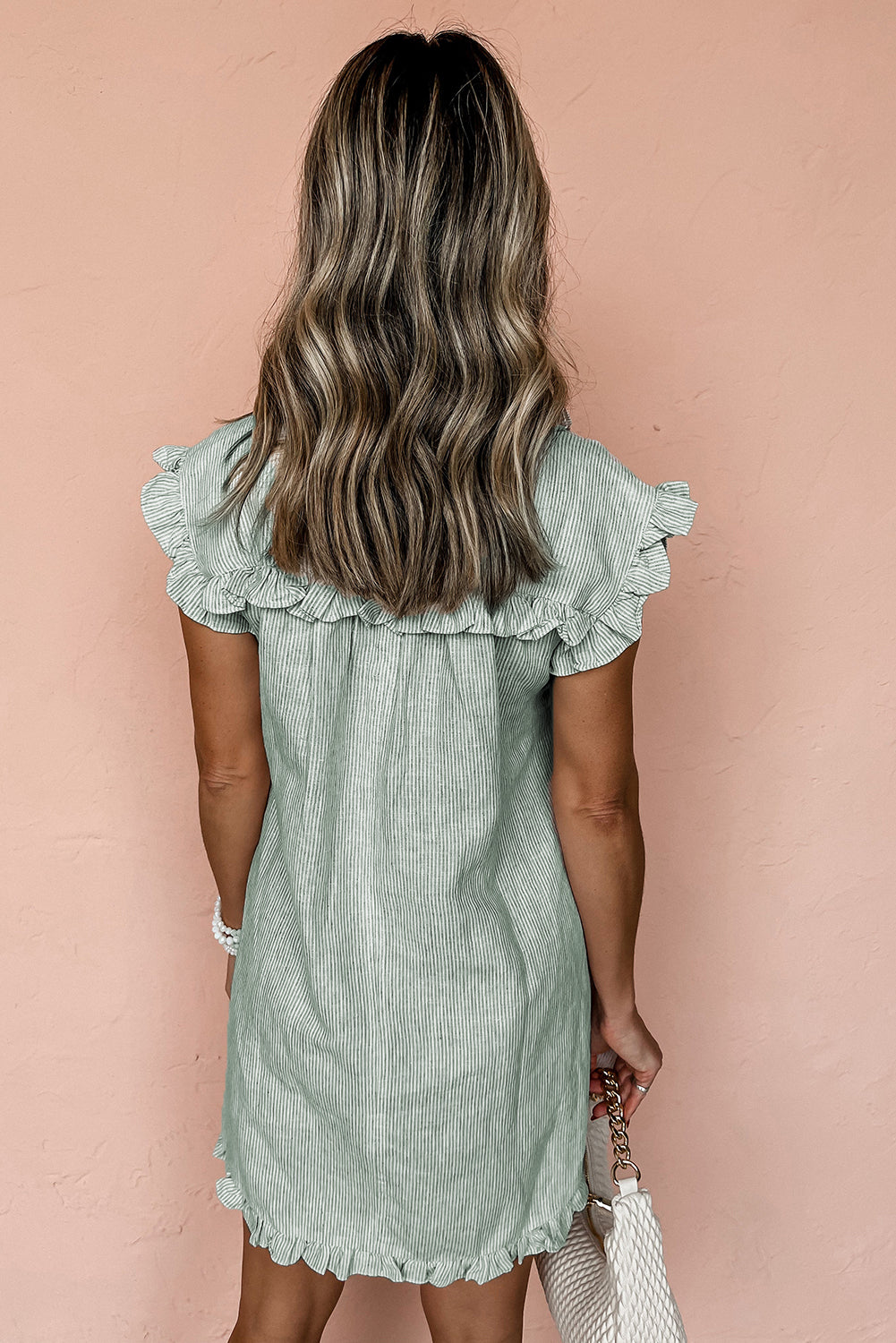 Frilled Sleeveless Collar Front Pocket Button Up Mini Dress