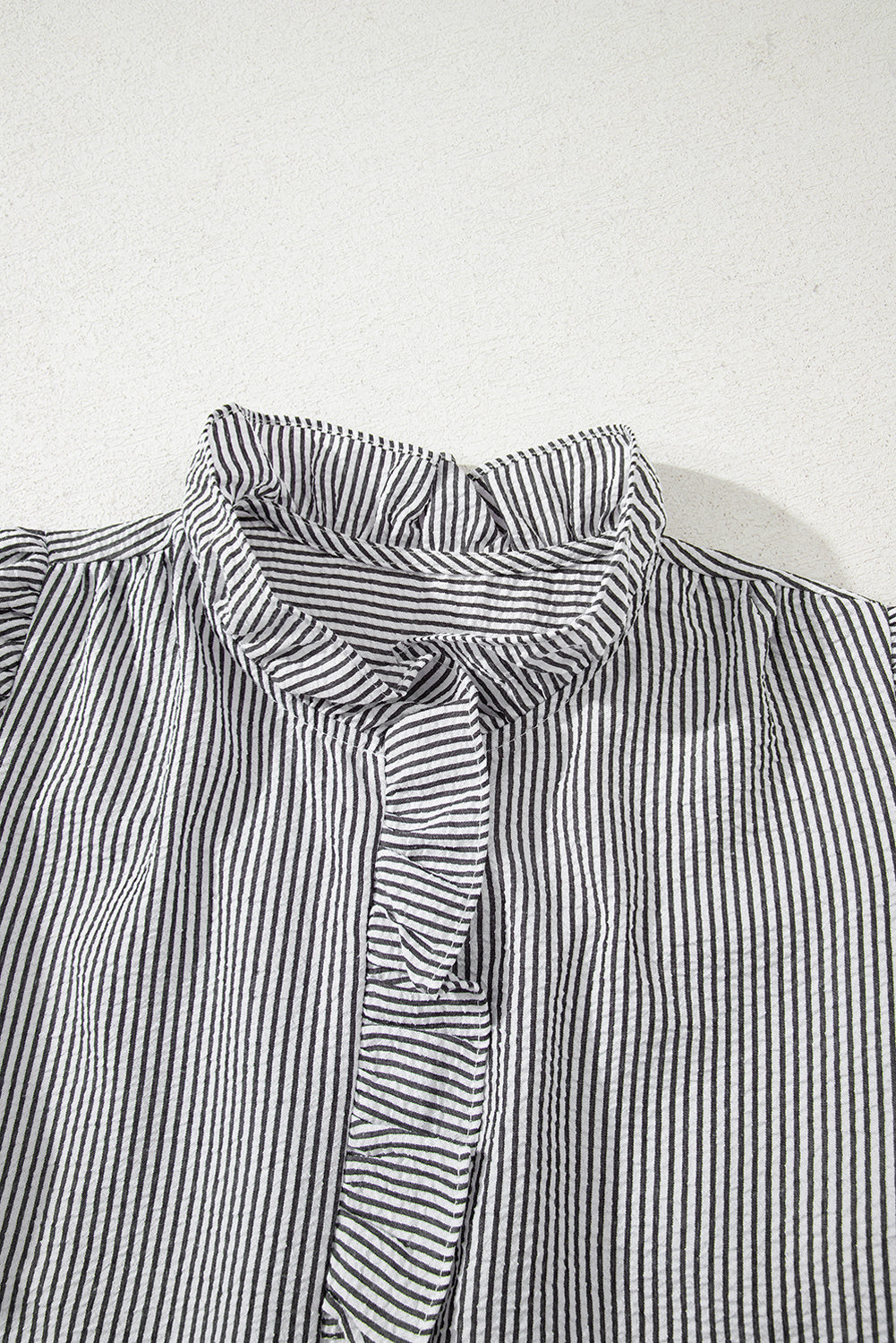 Beau Blue Striped Ruffle Short Bubble Sleeve Shirt