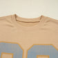 88 Number Graphic Drawstring Hemline Oversize Long Sleeve Top