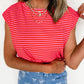 Ribbed Cap Sleeve Round Neck T Shirt