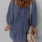 3/4 Sleeve Tied V Neck Pleated Denim Mini Dress