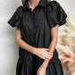 Shirt Style Button Down Puff Sleeve Ruffle Hem Dress