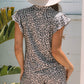 Leopard Half Zipper Collared Ruffled Sleeve Top and Short Set