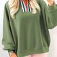 Striped Patchwork Zip Collar Pullover Sweatshirt