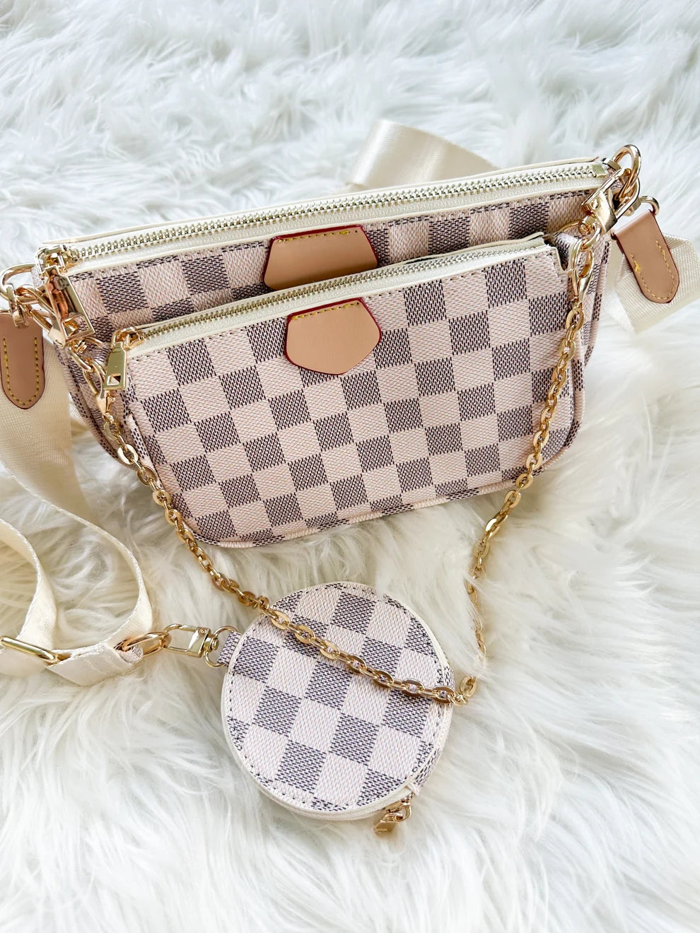 3Pcs Checkered Crossbody Bag Set