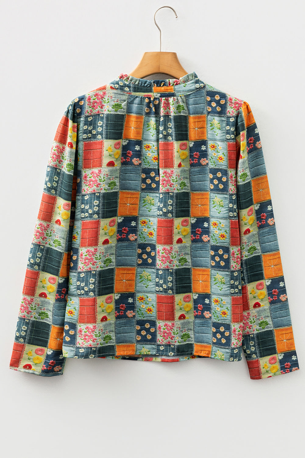 Fall Floral Half Placket Collared V Neck Blouse