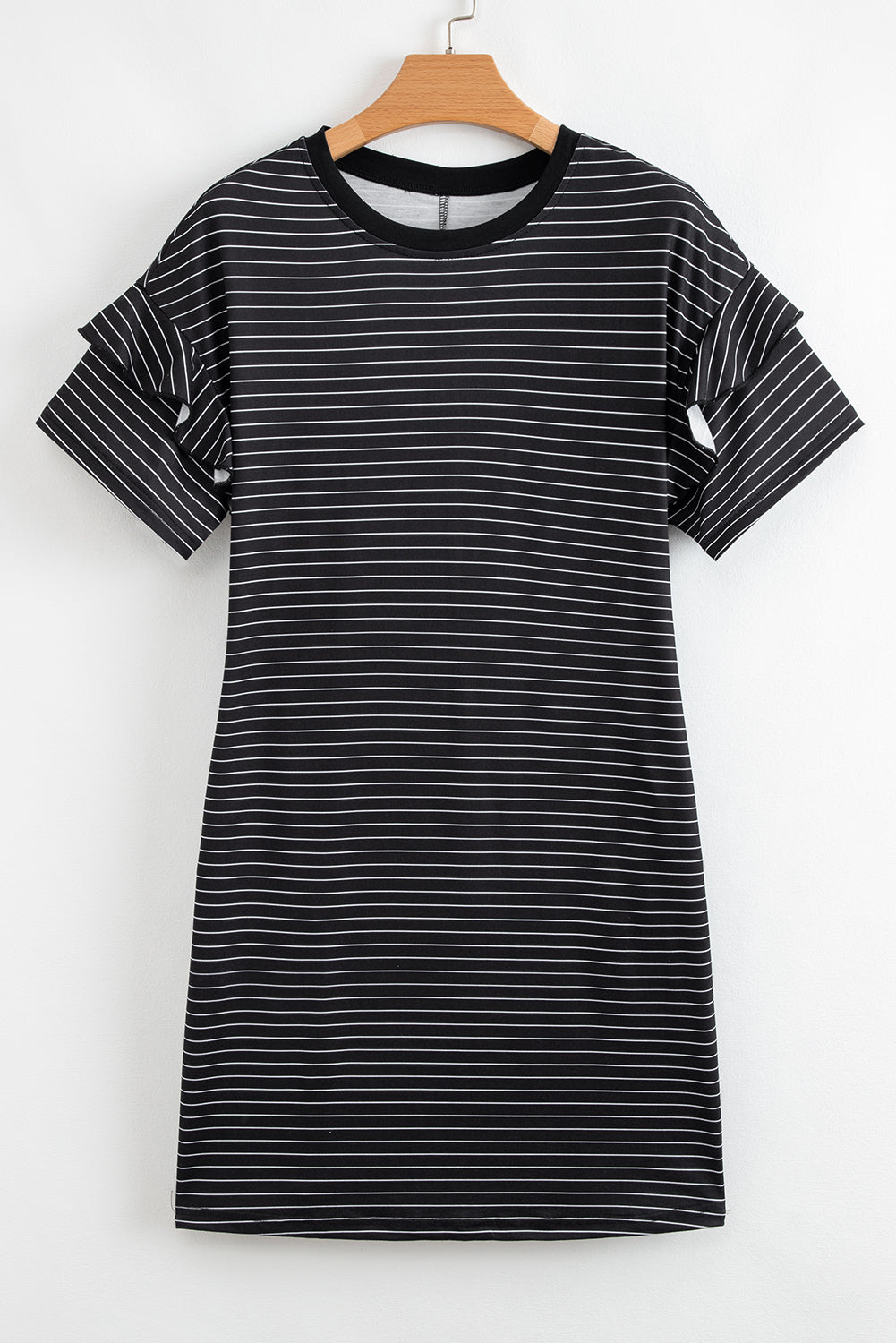 Stripe Ruffle Sleeve T Shirt Dress