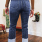 Real Teal Folded Cuffs Distressed Straight High Waist Jeans