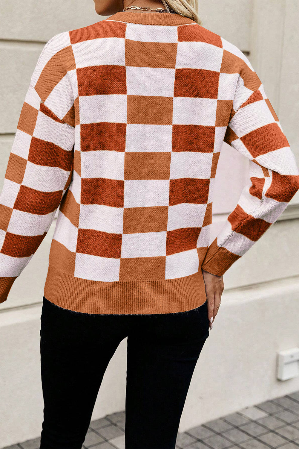 Checkered Ribbed Edge Sweater