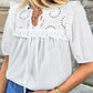 Embroidered Lace Patchwork Tie Neck Puff Short Sleeve Blouse