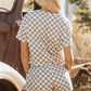 Brown Sequined Rodeo Graphic Checked Cropped Tee and Short Set