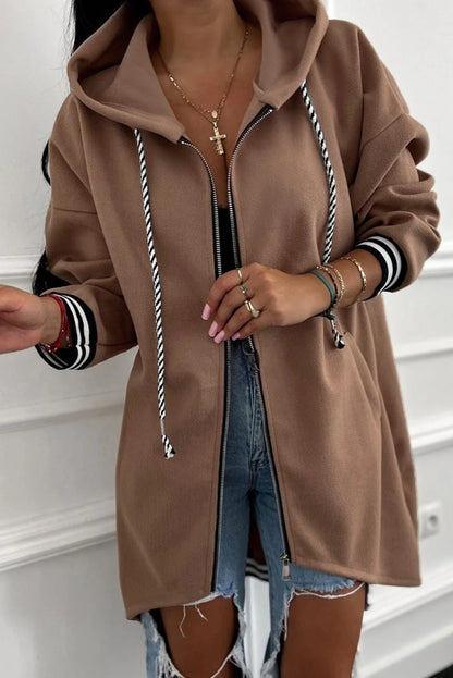 Cuffed Drop Shoulder Zip up Tunic Hoodie
