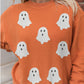 Twisted Ribbed Texture Halloween Ghost Sequin Patched Sweatshirt