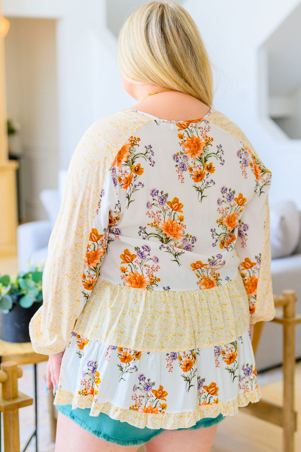 Plus Size Floral V Neck Blouse