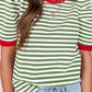 Sleeve Contrast Trim Round Neck Tee