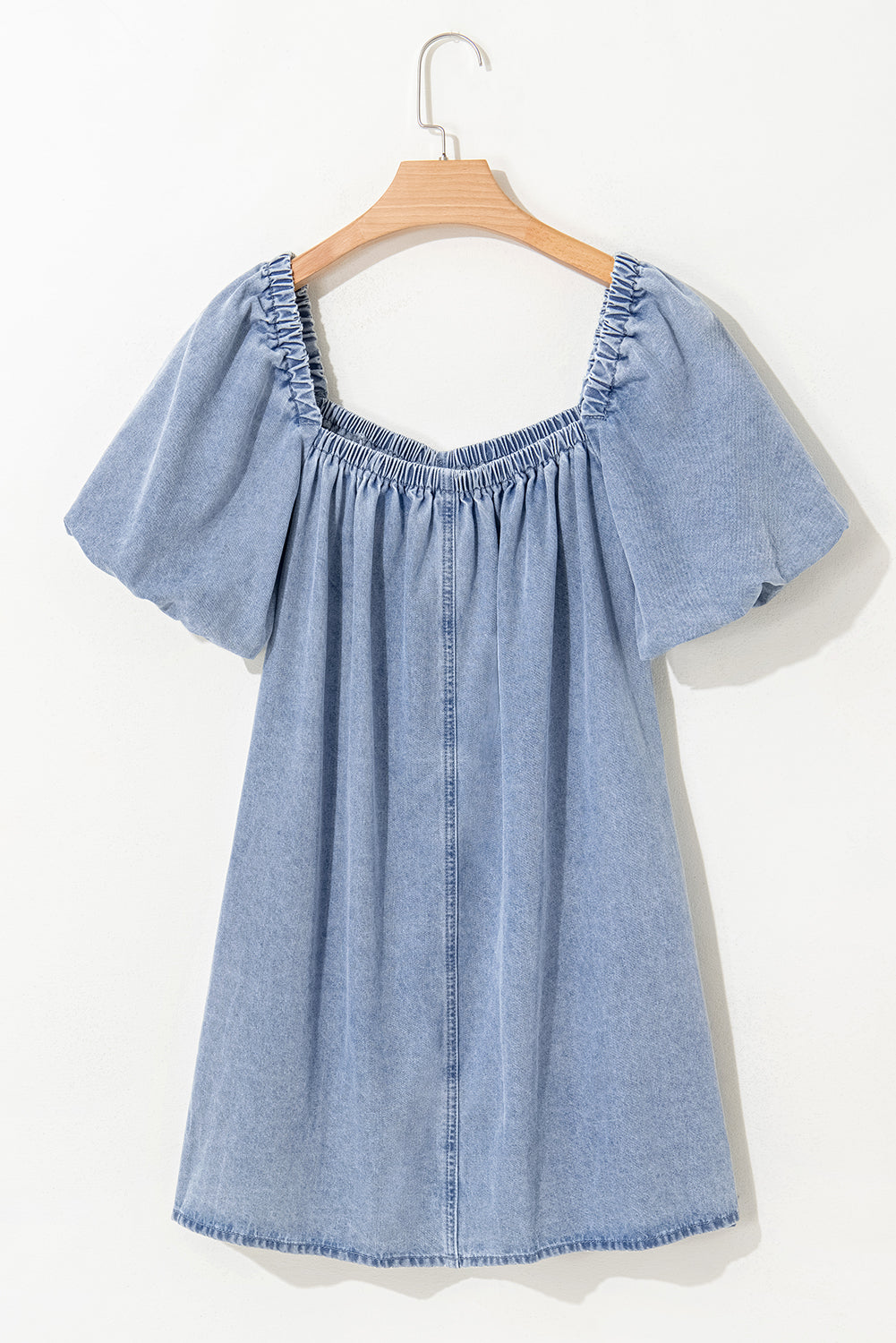 Bubble Sleeve Square Neck Denim Dress