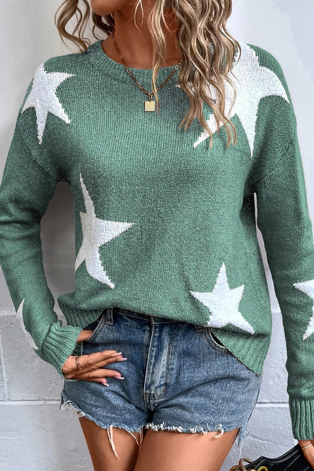 Star Pattern Drop Shoulder Sweater