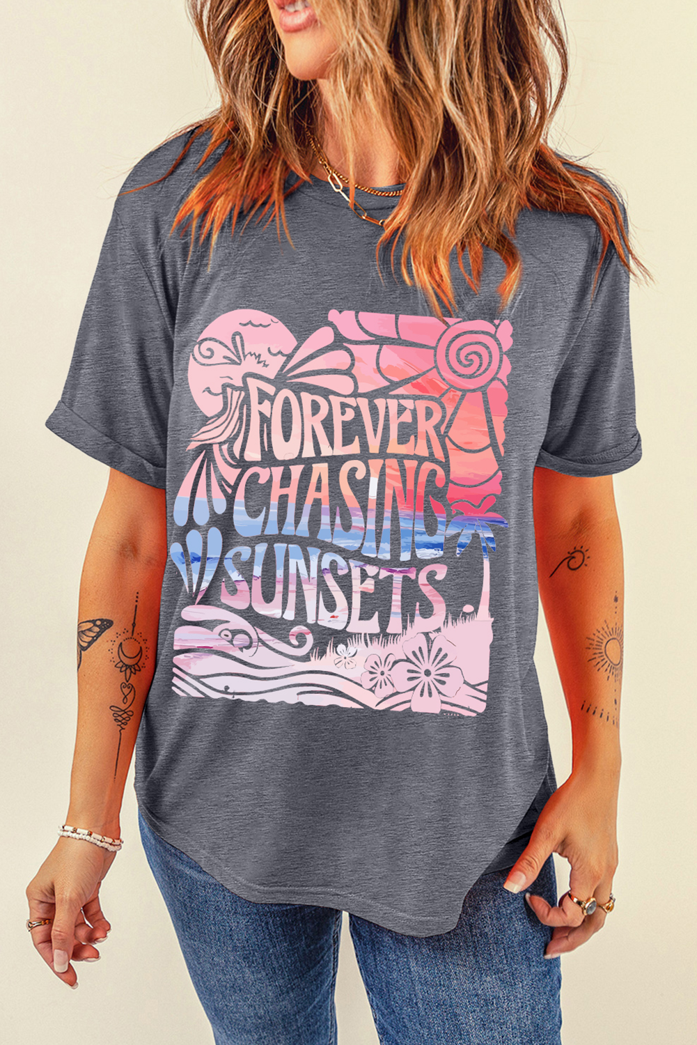 FOREVER CHASING SUNSETS Graphic Summer T Shirt