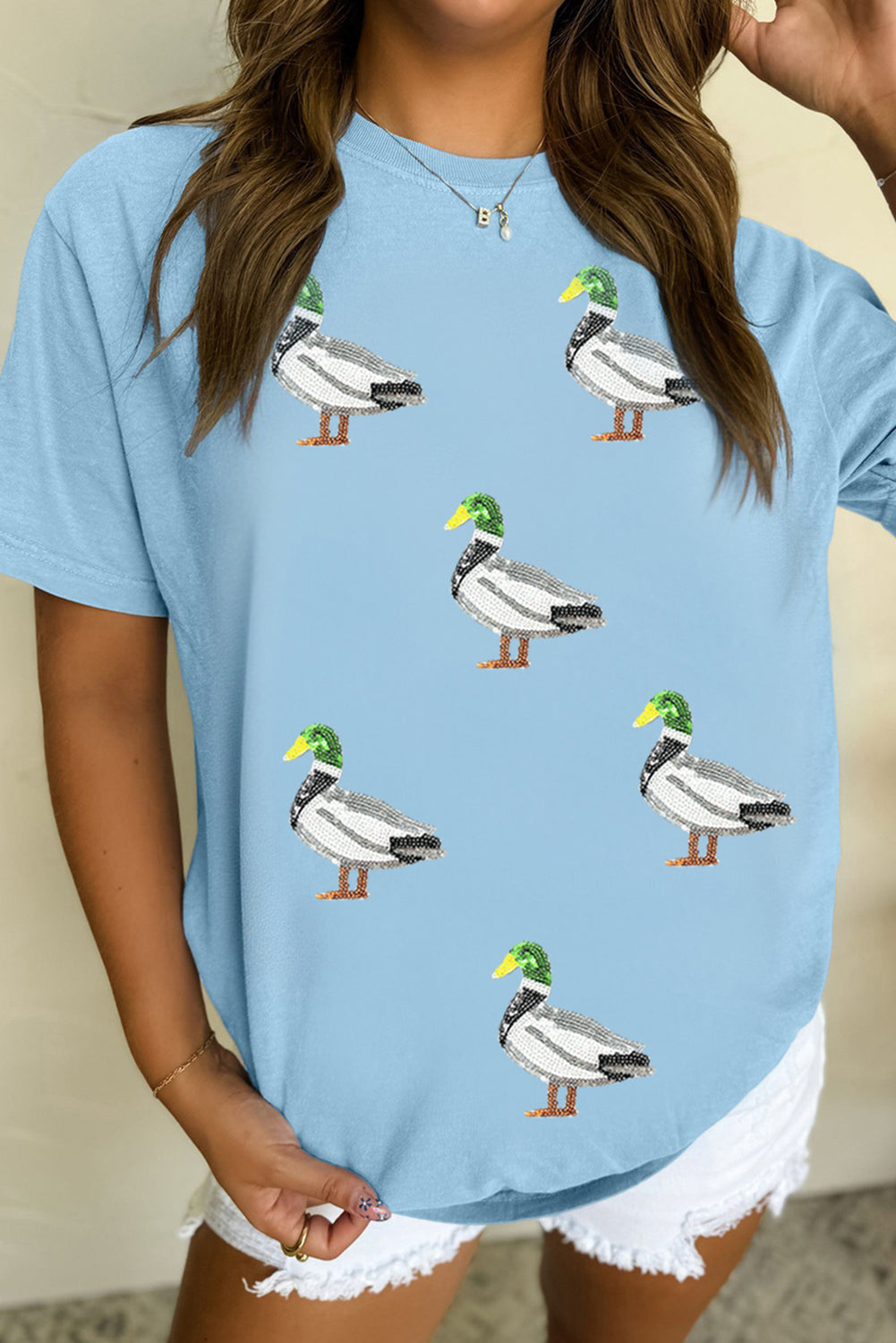 Sequin Mallard Graphic Womens Casual Tee