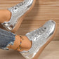 Glitter Lace Up Sequin Round Toe Flat Shoes