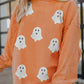 Twisted Ribbed Texture Halloween Ghost Sequin Patched Sweatshirt