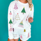 Multi Christmas Tree Long Sleeve Top and Shorts 2pcs Lounge Set