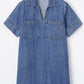 Short Sleeve Collared Patched Pocket Denim Mini Dress