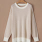 Plus Size Contrast Trim Crew Neck Rib Knit Drop Shoulder Sweater