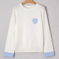 Embroidered Cuffed Drop Shoulder Crew Neck Sweater