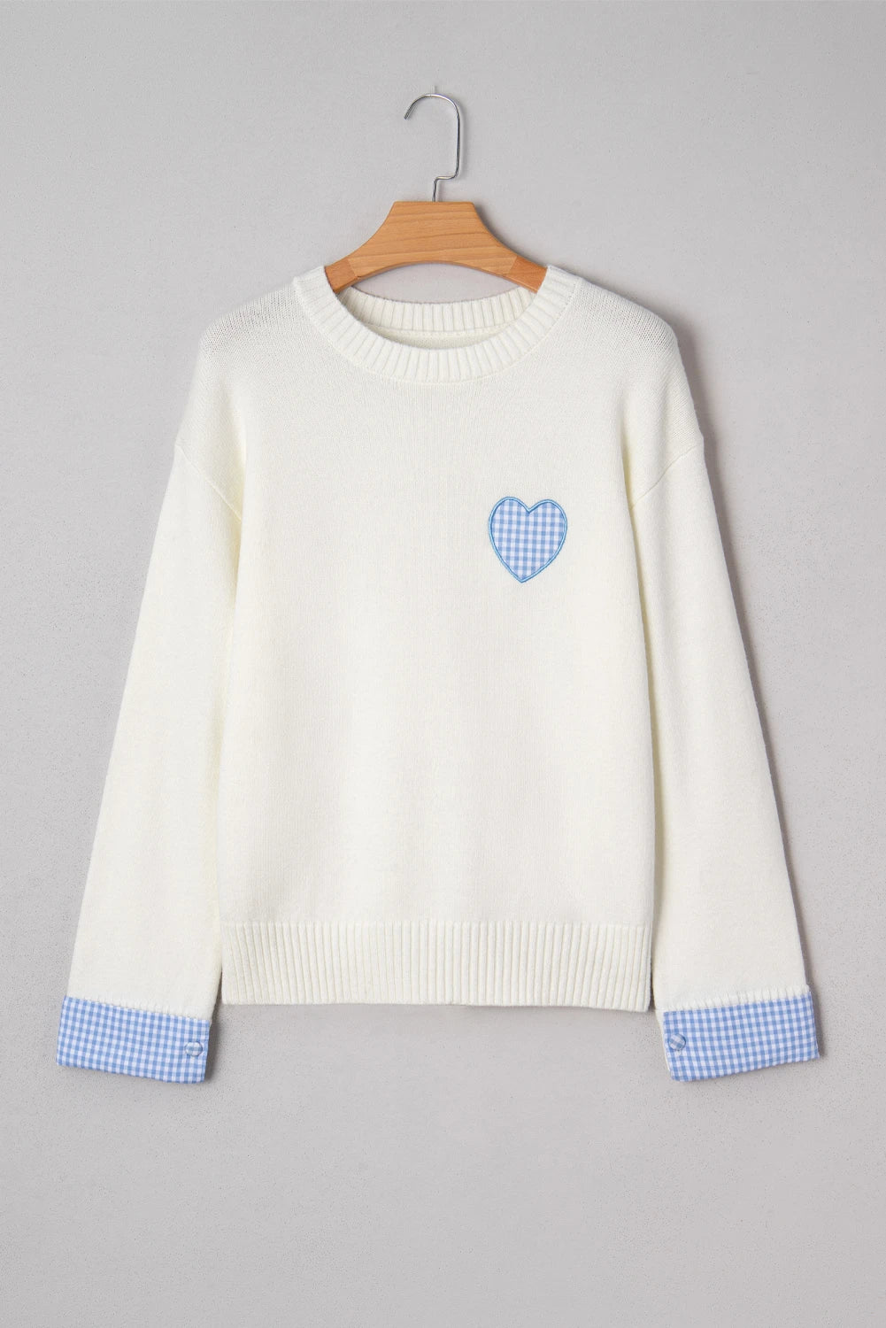 Embroidered Cuffed Drop Shoulder Crew Neck Sweater