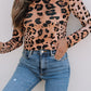 Leopard Round Neck Long Sleeve Slim Top