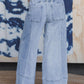 Drawstring Seam Detail Raw Hem Wide Leg Denim Pants