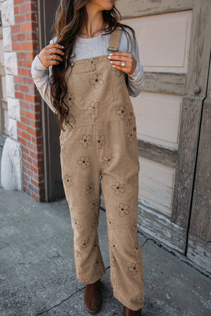 Flower Print Corduroy Overalls