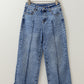 Center Seam Cuffed Hem Straight High Waist Jeans
