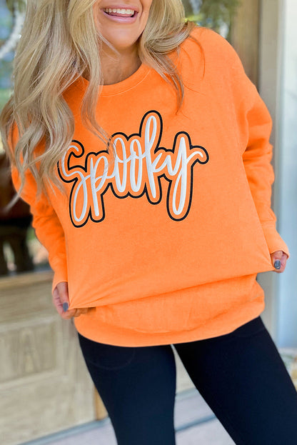 Spooky Graphic Halloween Crew Neck Holiday Sweatshirt