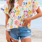 Floral Boxy Fit Ruffled Short Sleeve V Neck Blouse