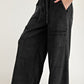 Mineral Wash Exposed Seam Drawstring High Waist Wide Leg Cargo Pants