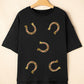 Western Shiny Horseshoes Pattern High Low Hem Casual T Shirt