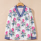 Floral Print Striped V Neck Blouse