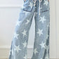 Star Light Wash Drawstring High Waist Wide Leg Jeans