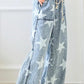 Star Light Wash Drawstring High Waist Wide Leg Jeans