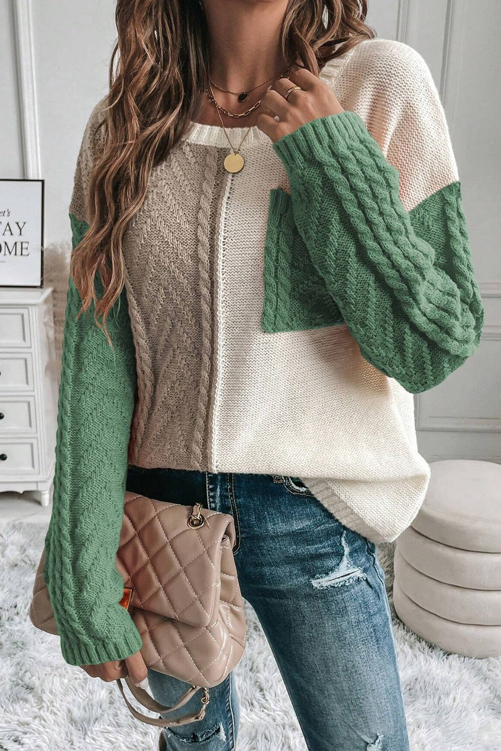 Colorblock Patched Pocket Sweater