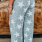 Star Light Wash Drawstring High Waist Wide Leg Jeans