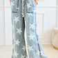 Star Light Wash Drawstring High Waist Wide Leg Jeans