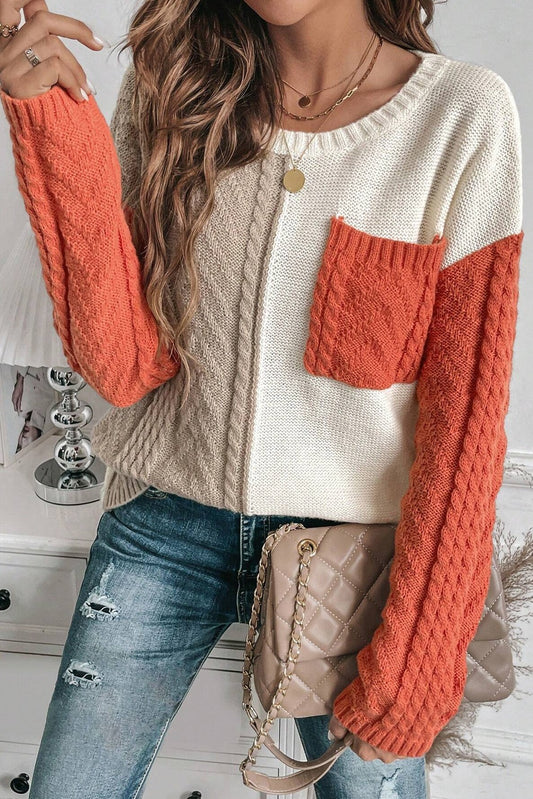 Colorblock Patched Pocket Sweater