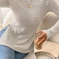 Striped Knit Side Slit Slim Round Neck Tunic Top